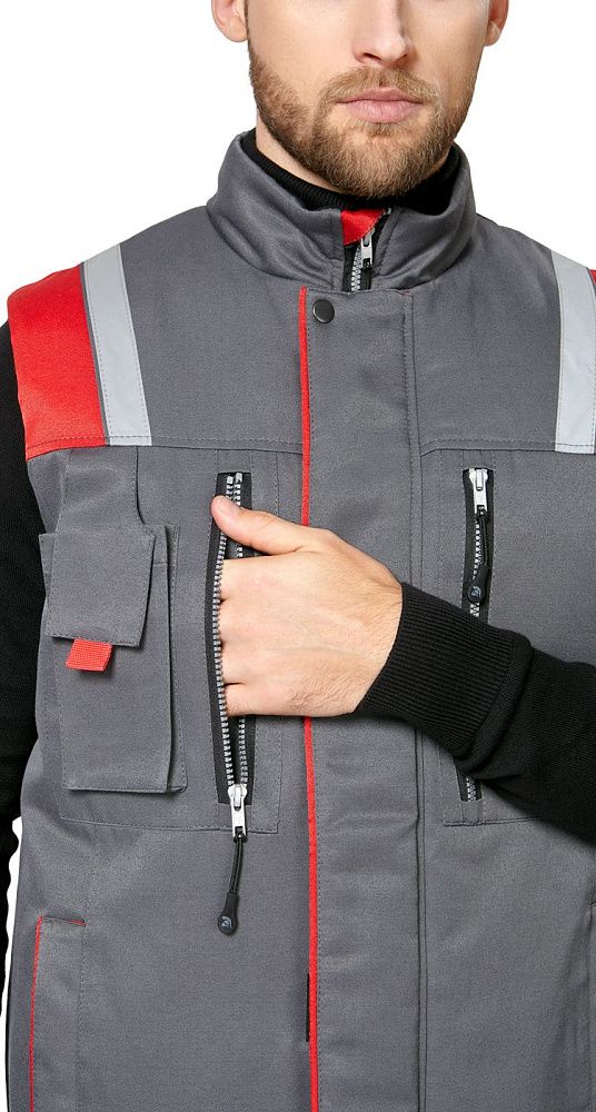 Жилет мужской утепленный рабочий Авангард серый-красный